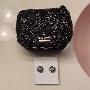 Kate Spade: Diamond Studs and Black Glitter Travel Case